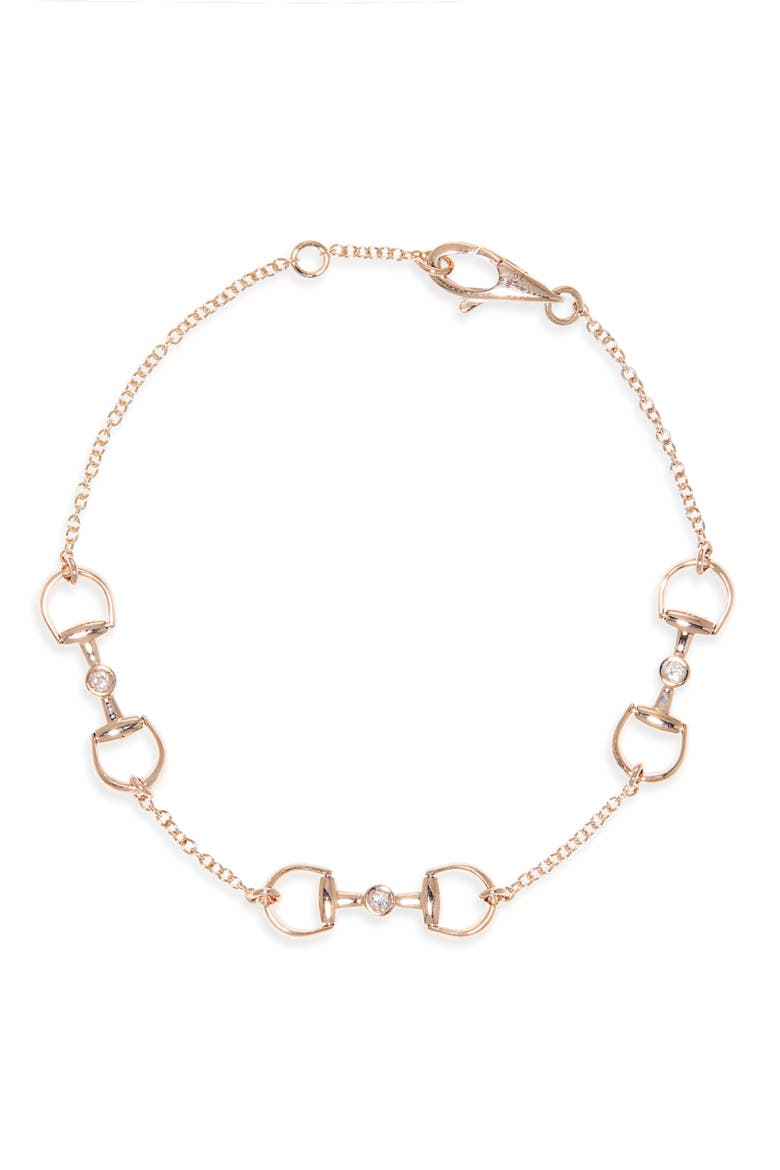Diamond Horsebit Station Bracelet, Main, color, ROSE GOLD
