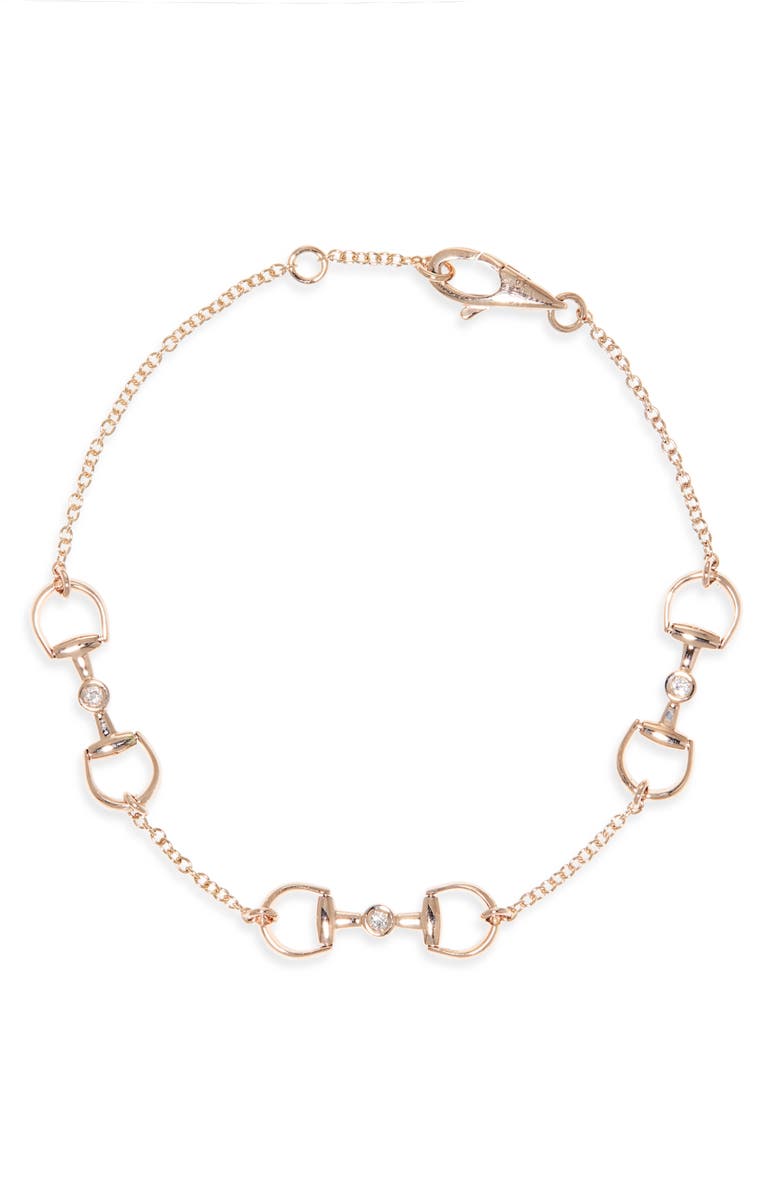 Gucci Diamond Horsebit Station Bracelet, Main, color, Rose Gold