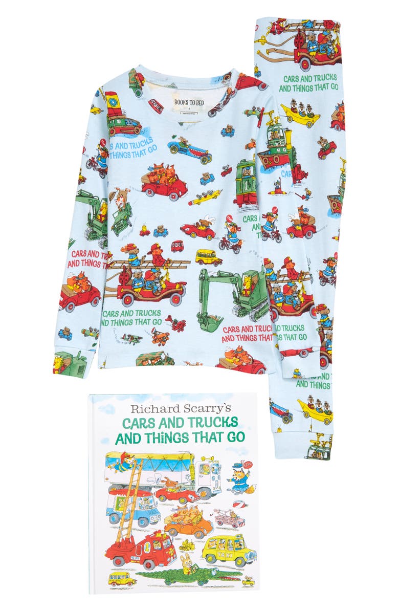 Books to Bed Kids' 'Cars and Trucks and Things That Go' Fitted Two-Piece Pajamas & Book Set, Main, color, 