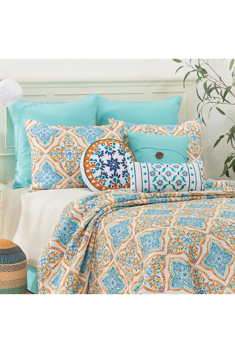 Terrace Medallion Cotton Quilt Set - Reversible and Machine Washable, Alternate, color, Blue