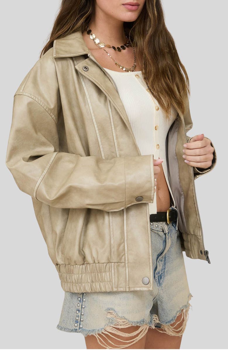 Blu Pepper Bomber Faux Leather Jacket, Alternate, color, Light Khaki