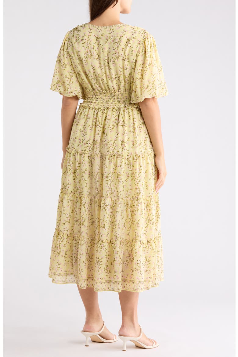 Print Puff Sleeve V-Neck Dress, Alternate, color, YELLOW TOSSED MEADOW