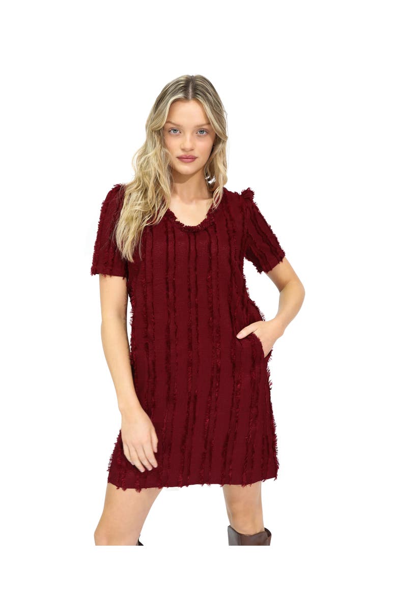 Solana Boho Fringe Shift Mini Dress, Main, color, Red Overflow