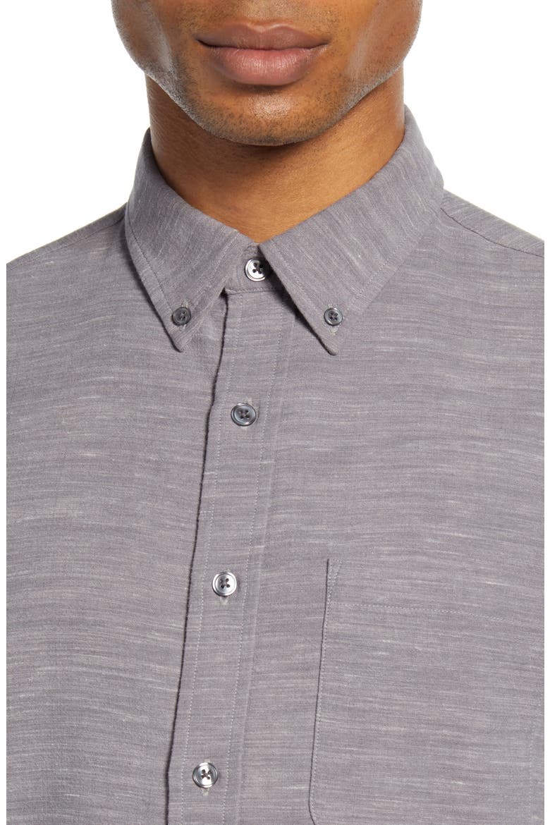 Slim Fit Mélange Flannel Button-Down Shirt, Alternate, color, GREY