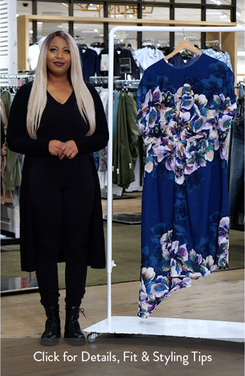 Floral Short Sleeve Asymmetric Hem Midi Dress, sales video thumbnail