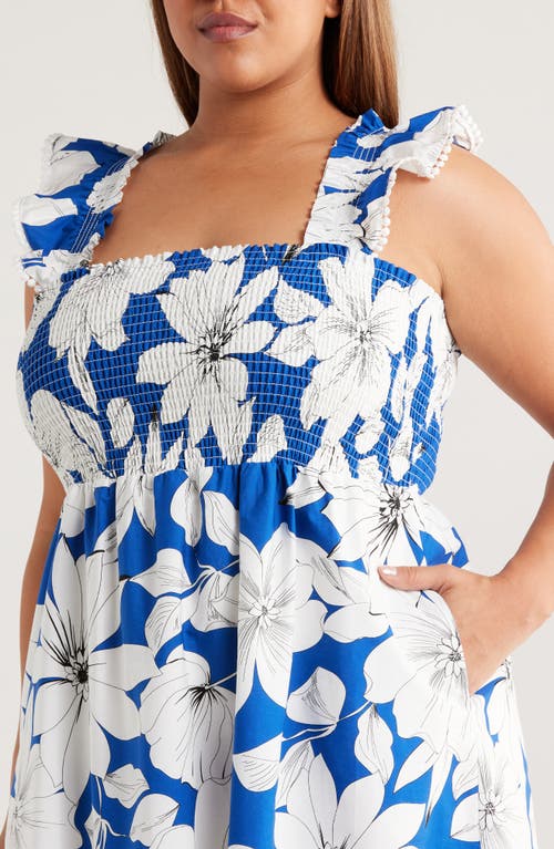 Anne Klein Ruffle Smocked Midi Dress In Blue