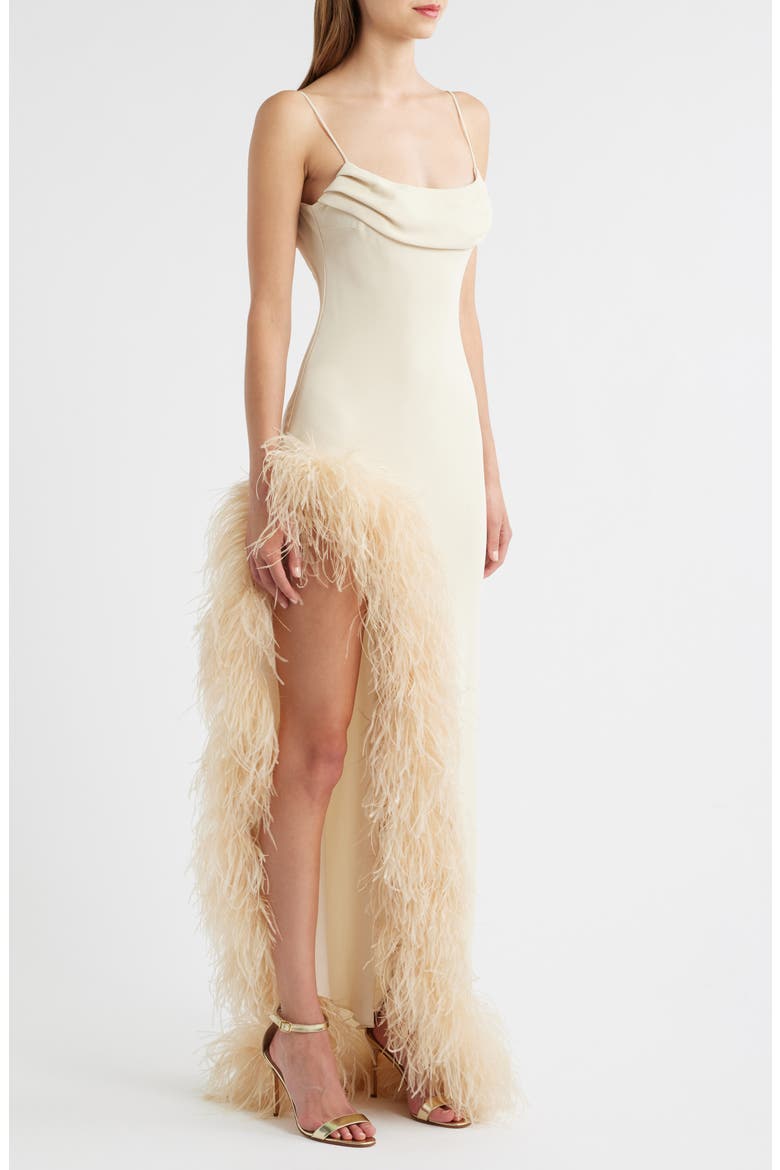 Jacqueline Feather Slit Gown, Alternate, color, IVORY