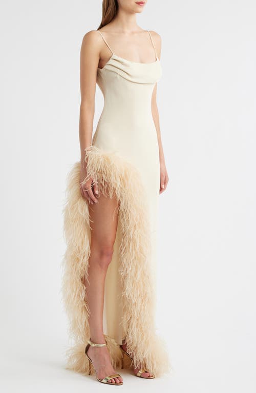 Delfi Collective Jacqueline Feather Slit Gown In Neutral