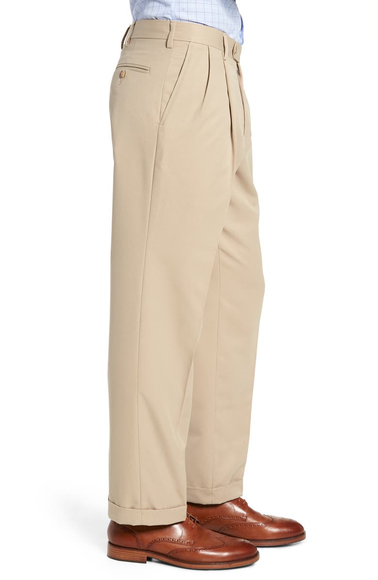 Berle Classic Fit Pleated Microfiber Performance Trousers, Alternate, color, Tan
