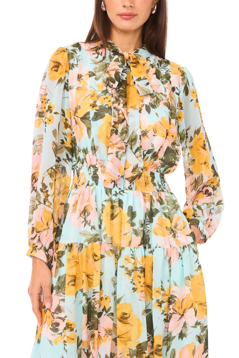 Bow Neck Chiffon Midi Dress, Alternate, color, ICE AQUA