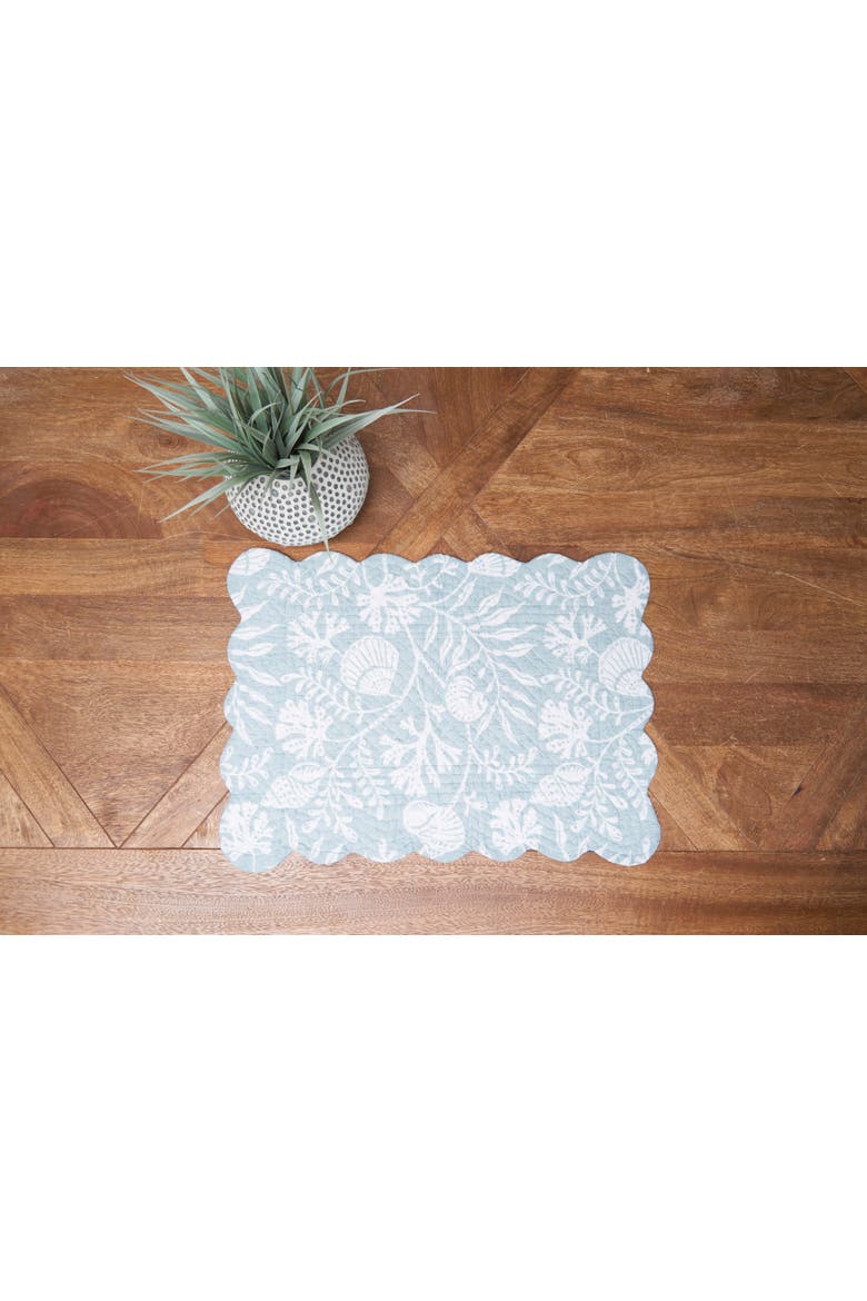 Seafoam Reef Scalloped Placemats Set of 6 Nautical Design Coral, 13" x 19", Alternate, color, White