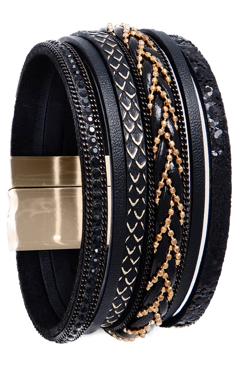 SAACHI Livio Braided Multistrand Bracelet, Main, color, Black