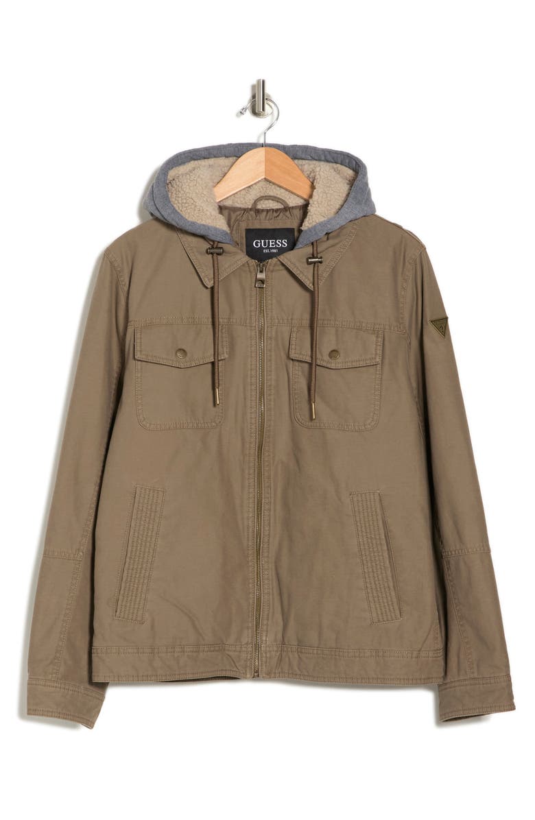 GUESS Canvas Trucker with Faux Shearling Lined Hood, Alternate, color,