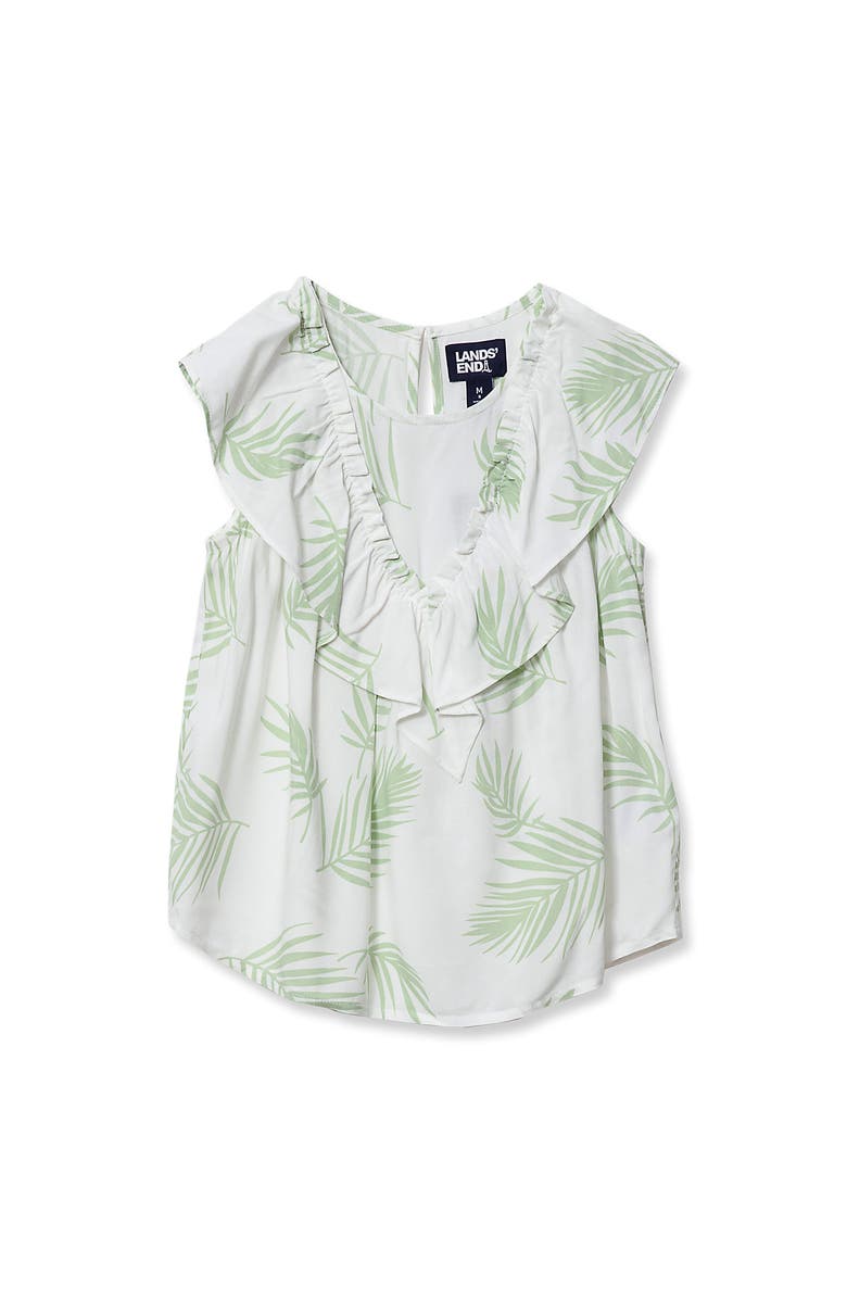 Lands' End Girls Breezy V-Neck Ruffle Top, Main, color, Green Palm Leaves