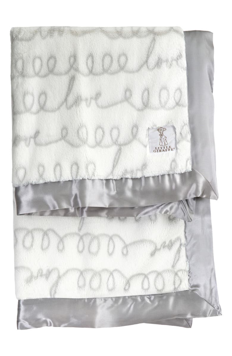 Little Giraffe Luxe Love Scribble Faux Fur Baby Blanket, Main, color, 