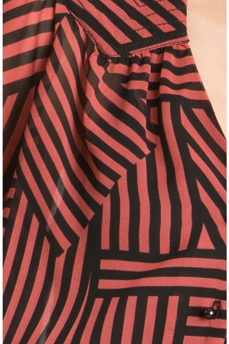 Sheer V-Neck Blouse, Alternate, color, BLACK RED STRIPE