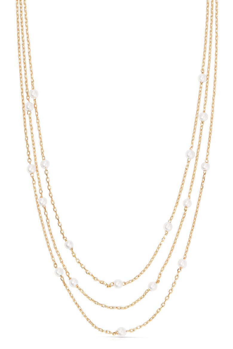 Layered Imitation Pearl Station Necklace, Alternate, color, GOLD