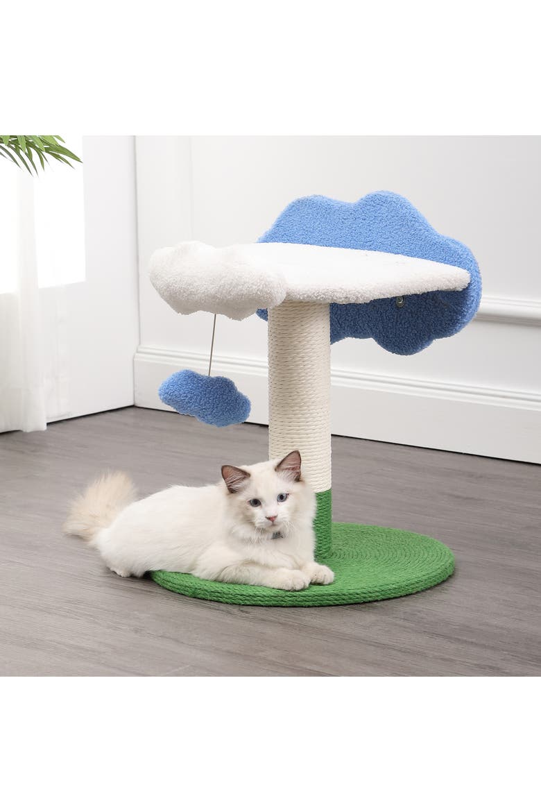 Sami 21.5" Modern Jute Cloud Cat Tree with Scratching Post, Alternate, color, White/Blue/Green