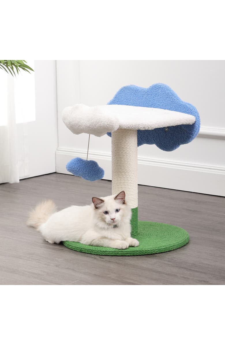 The Licker Store Sami 21.5" Modern Jute Cloud Cat Tree with Scratching Post, Alternate, color, White/Blue/Green
