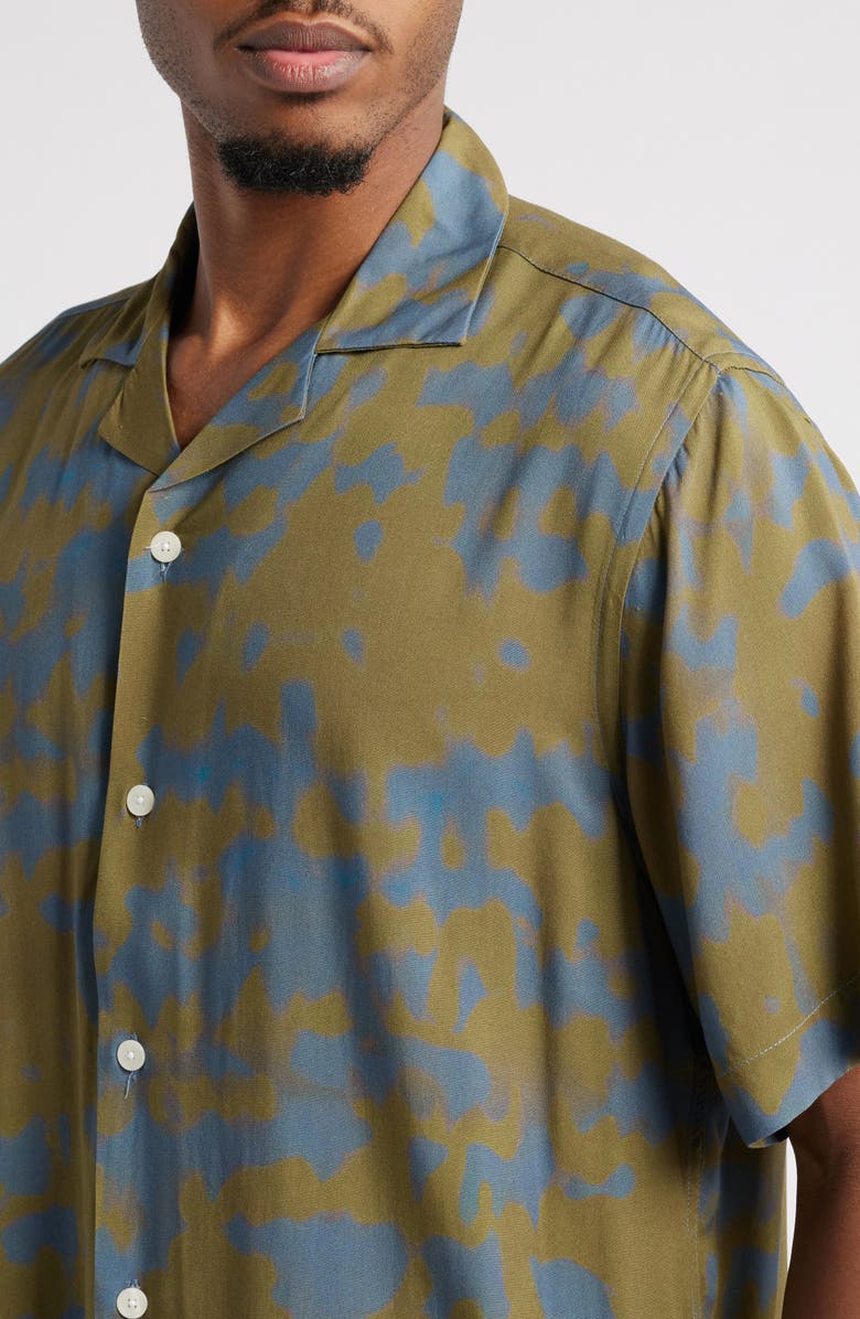 OAS Highland Abstract Print Viscose Camp Shirt, Alternate, color, Green Multi