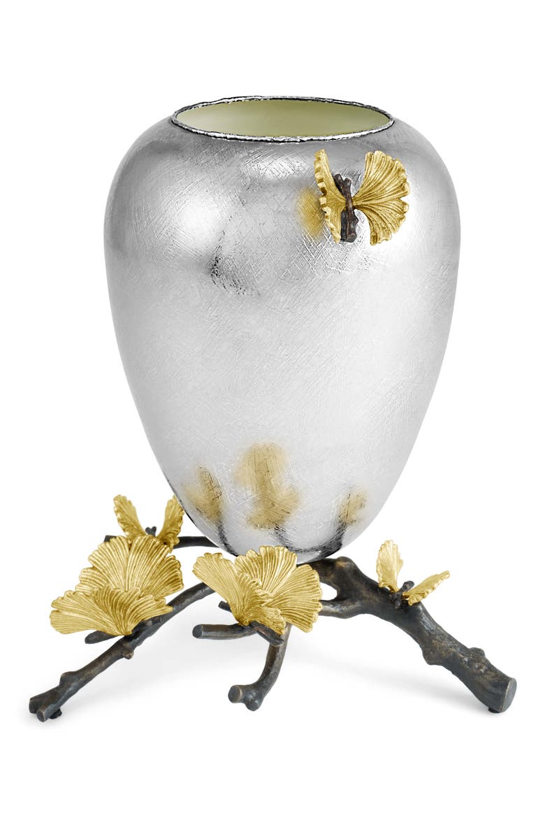 Butterfly Ginkgo Large Footed Vase, Main, color, SILVER/ GOLD