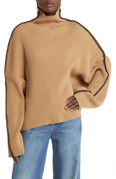 Ally Whipstitch Detail Mock Neck Sweater