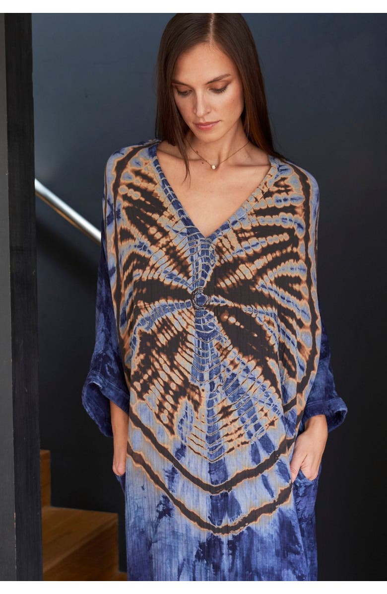 ocean+main Gauze Arc Seam Caftan, Alternate, color, Butterfly Print