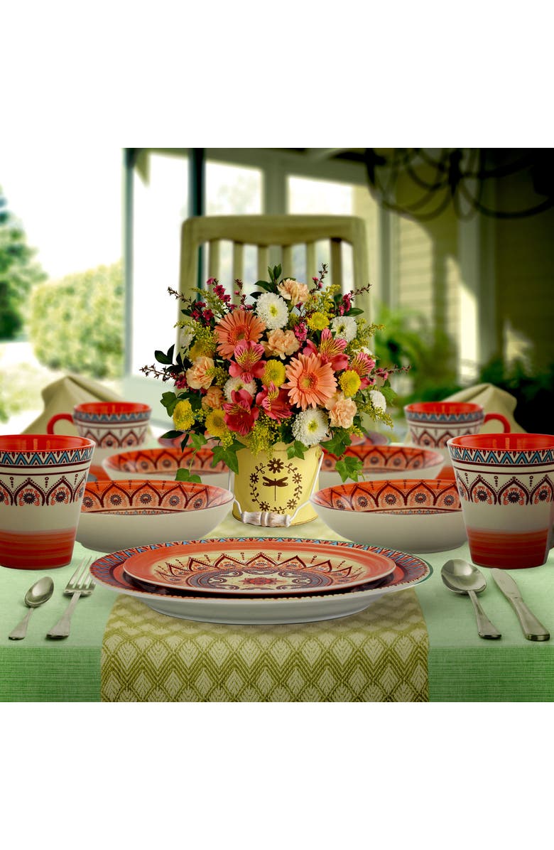 Elama Zen Mozaik 16 Piece Luxurious Stoneware Dinnerware with Complete Setting for 4, 16pc, Alternate, color, Red