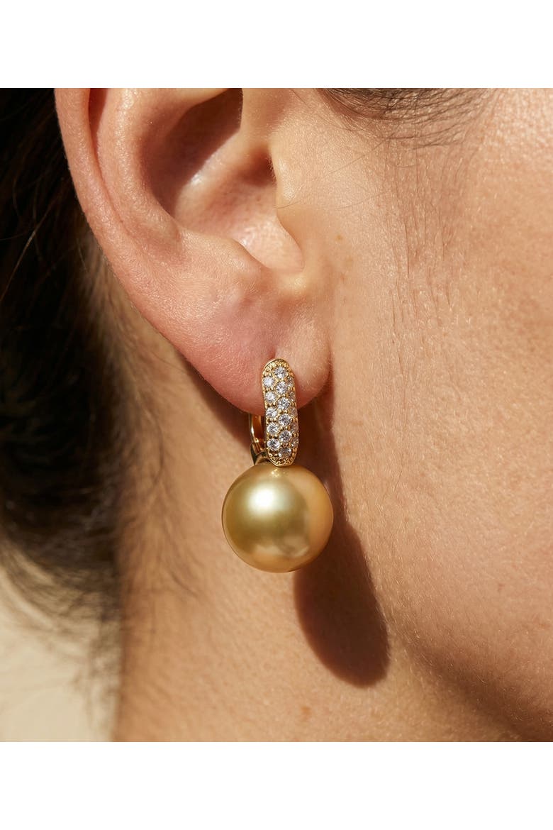 Golden South Sea Pearl & Diamond Huggie Emily Earrings, Alternate, color, Yellow Gold