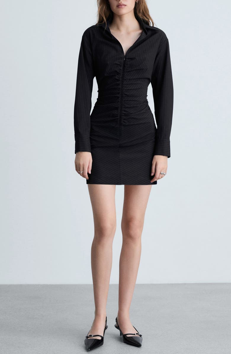 MANGO Zip Front Long Sleeve Minidress, Alternate, color,