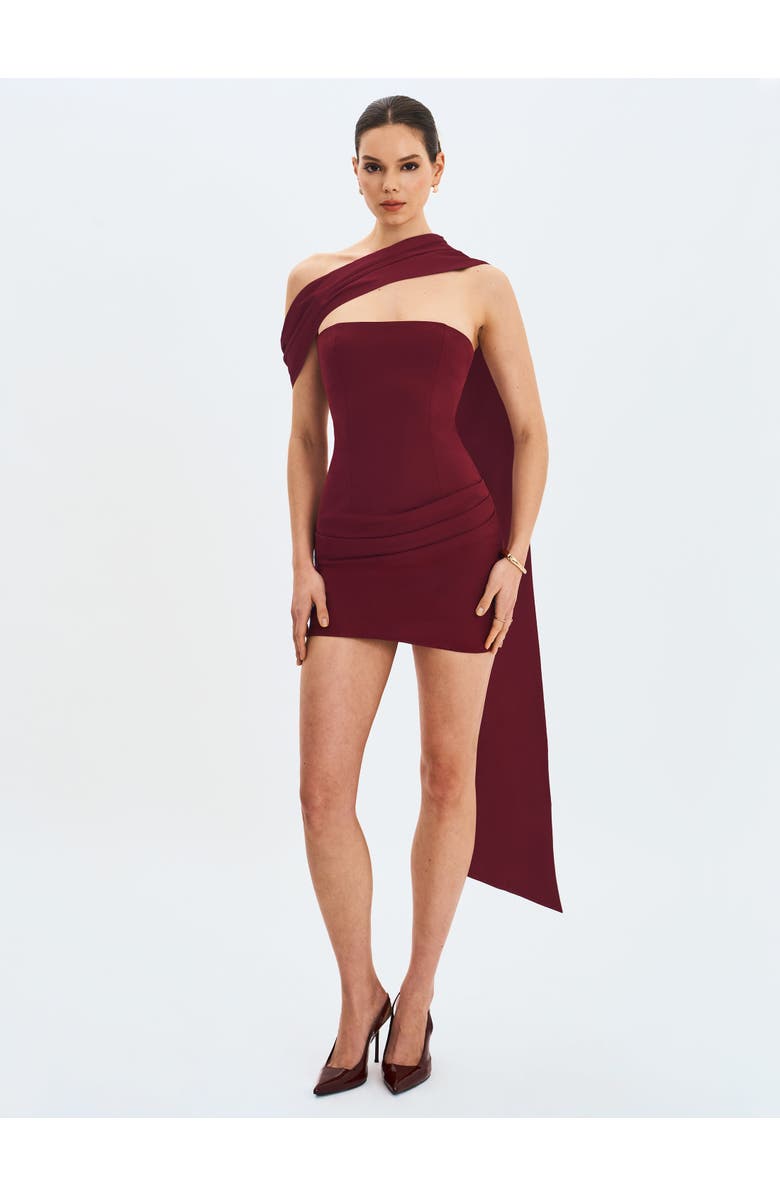 Miss Circle Ovelia Satin Ribbon Strapless Mini Dress, Alternate, color, Crimson