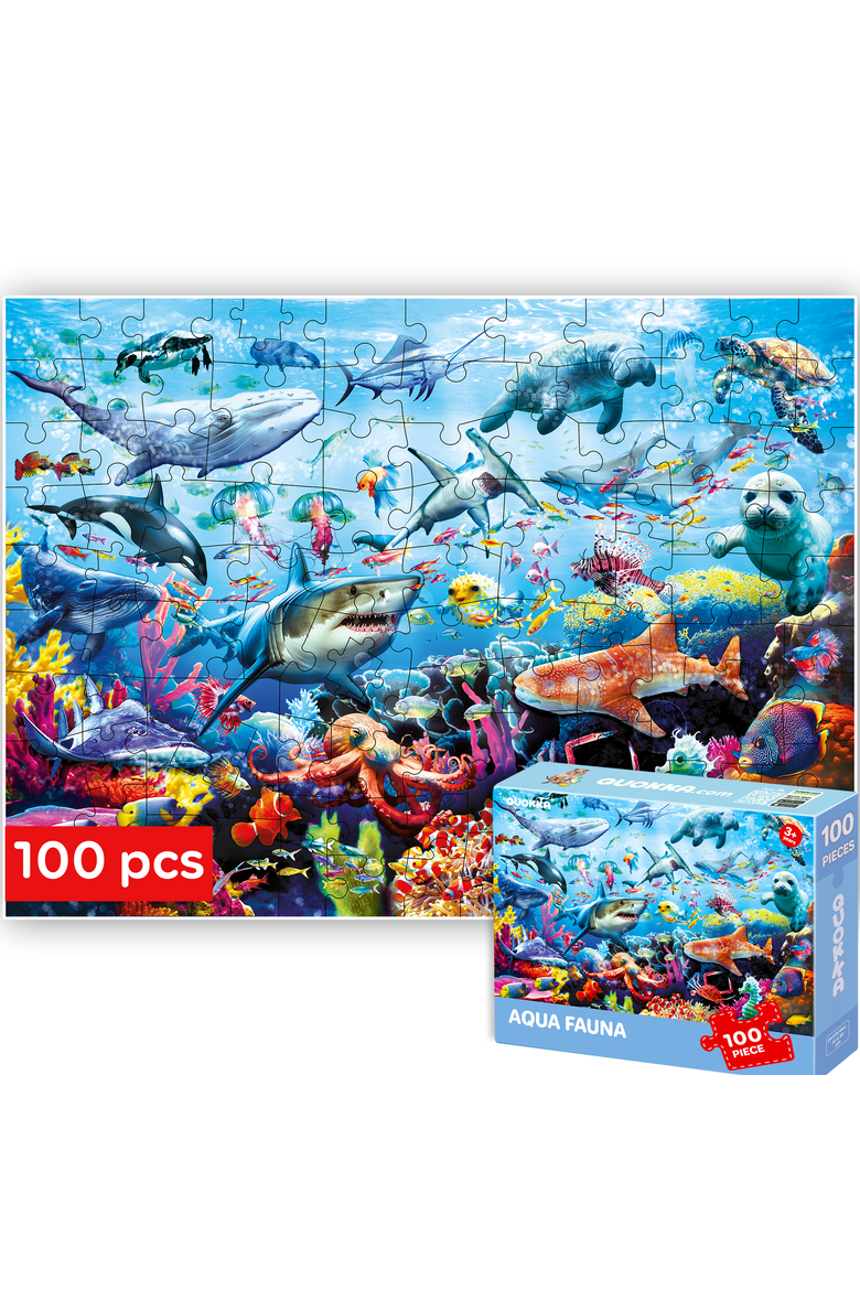 Kids Jigsaw Puzzle Set - Illustrated 100-Piece Puzzles with Educational Themes, Main, color, Ocean
