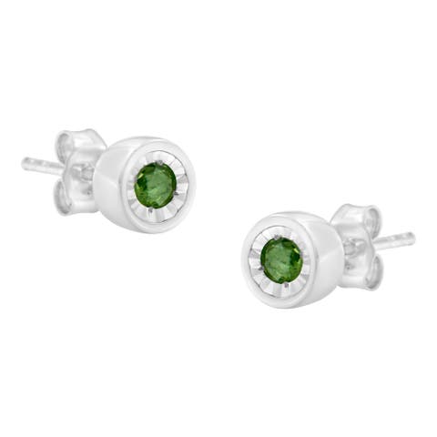 Silver 0.15 Ct Green Diamond Miracle- Stud Earrings