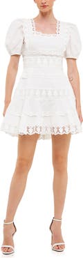 Endless Rose Lace Puff Sleeve Cotton & Linen Minidress