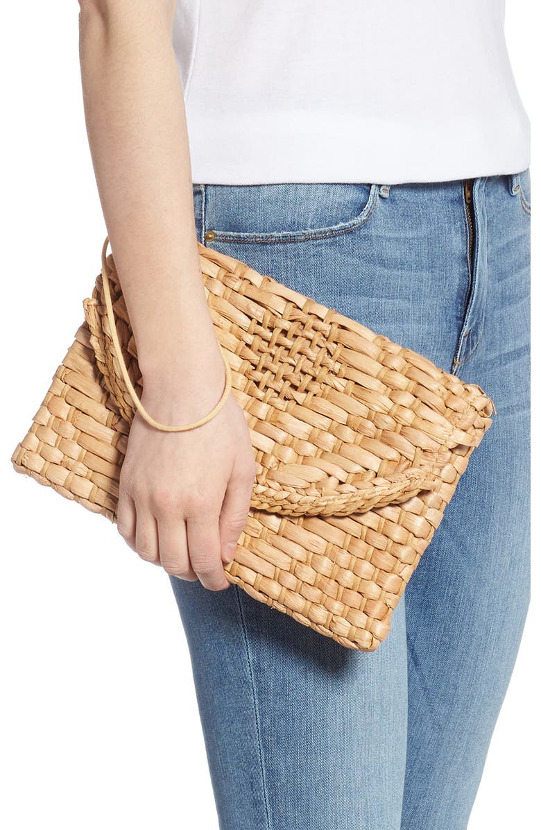 Knotty Woven Straw Clutch, Alternate, color,