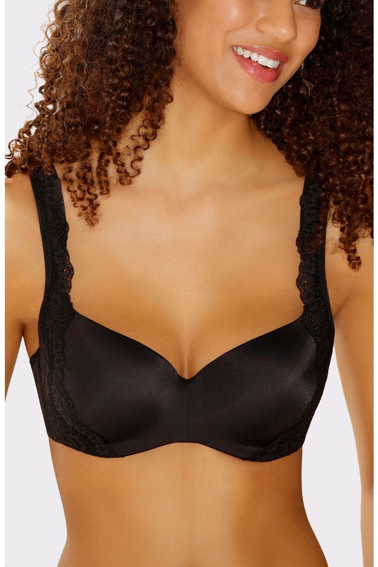 Lace Detail Seamless T-Shirt Bra, Main, color, Black