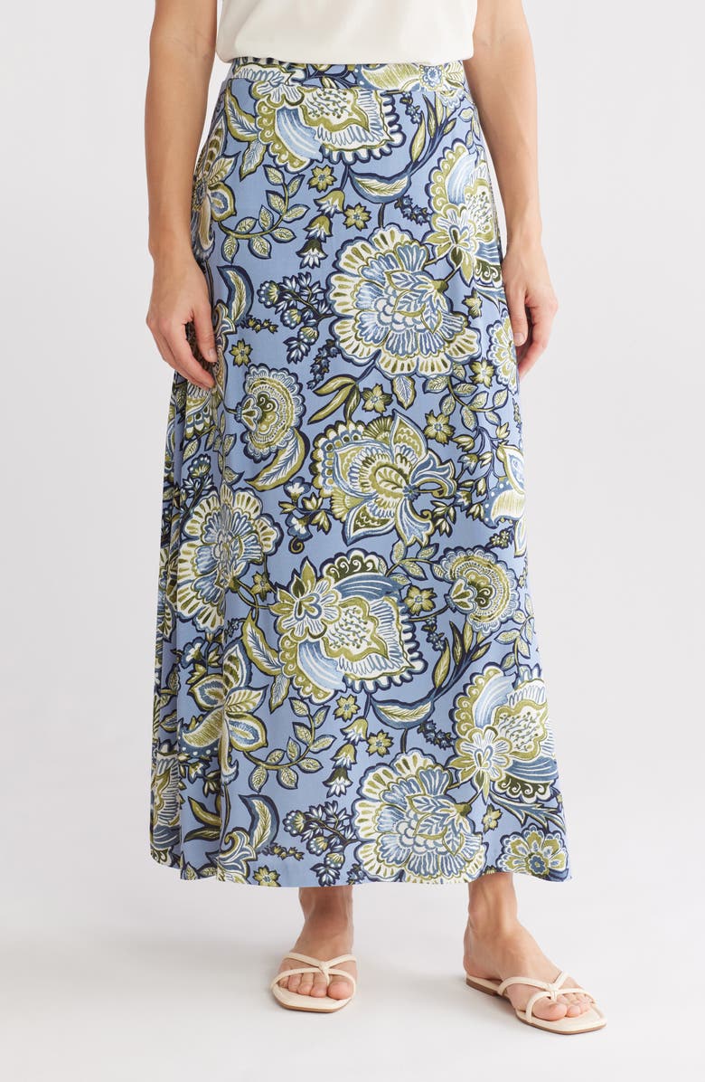 Vince Camuto Paisley Floral Challis Midi Skirt, Main, color, Vintage Blue Paisley