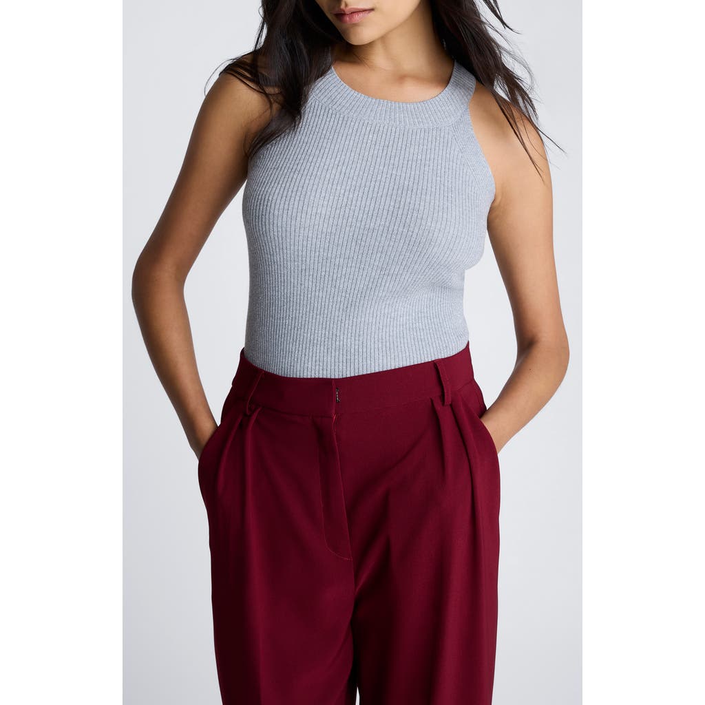 Kenneth Cole Ribbed Metallic Sleeveless Top In Gray