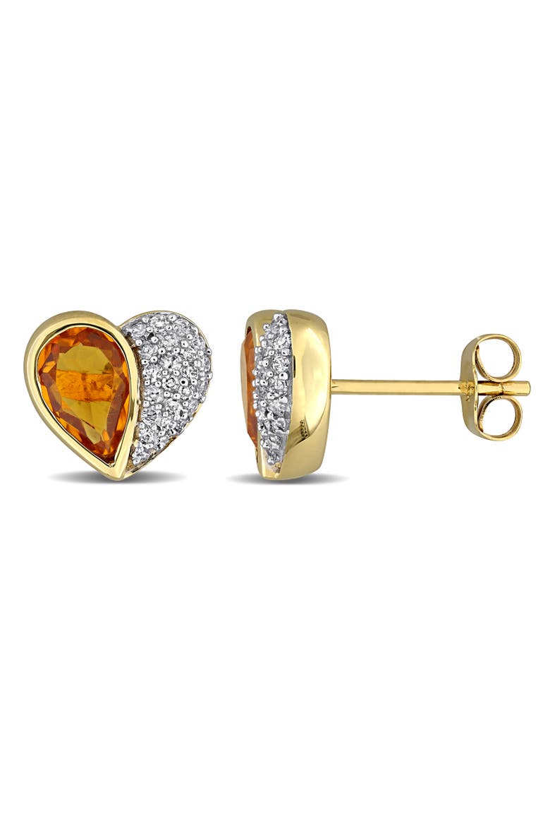 Gemstone & Diamond Heart Earrings 10K, Main, color, Citrine