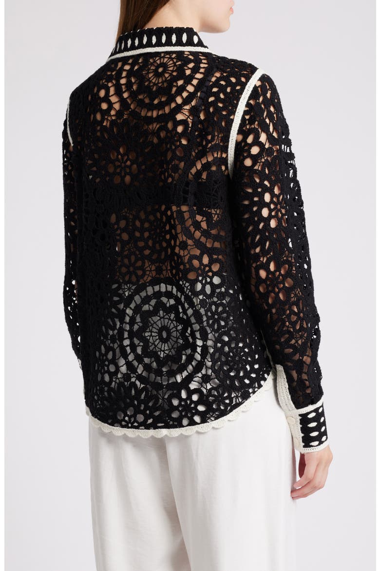 Wool & Cotton Lace Button-Up Shirt, Alternate, color, BLACK DARK