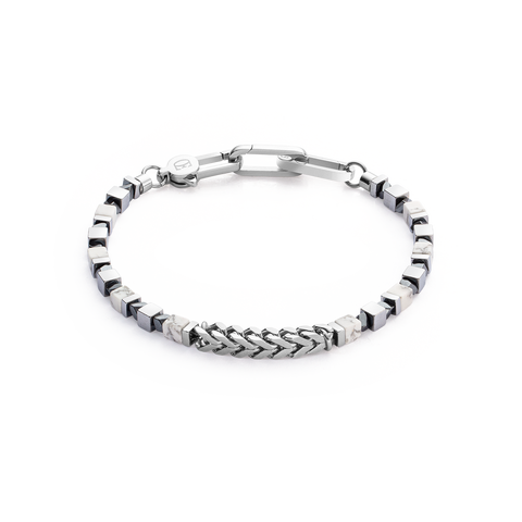 Bracelet Precious Cubes & Chain White-Silver