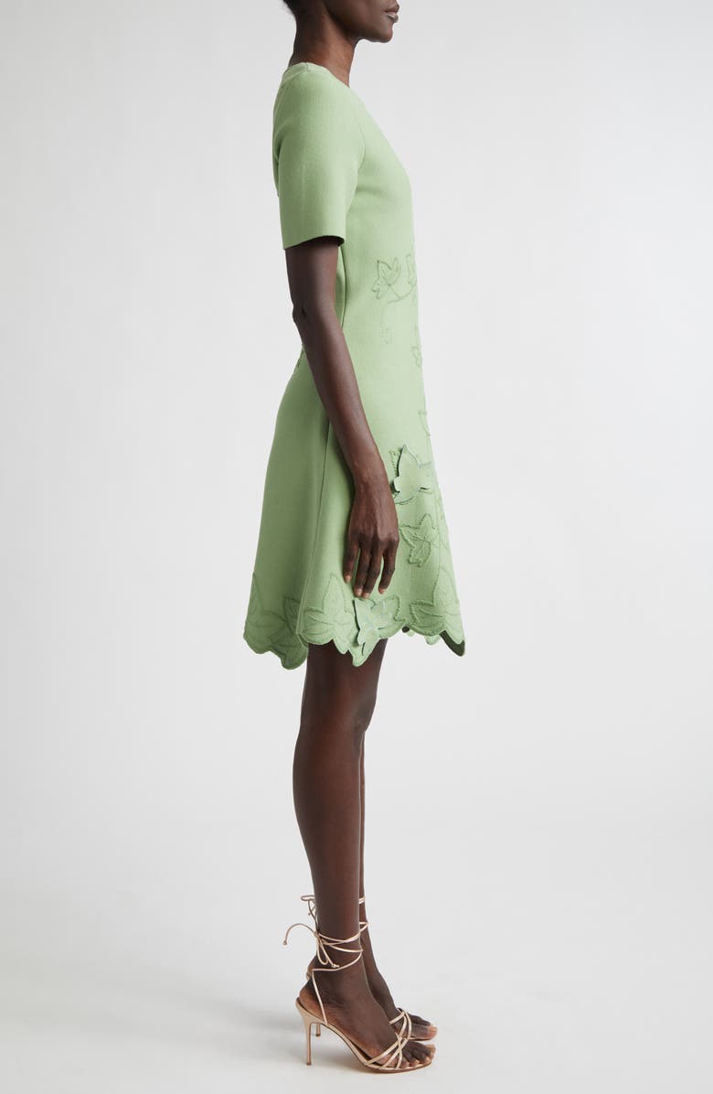 Oscar de la Renta Ivy Detail Stretch Knit Fit & Flare Dress, Alternate, color, Green