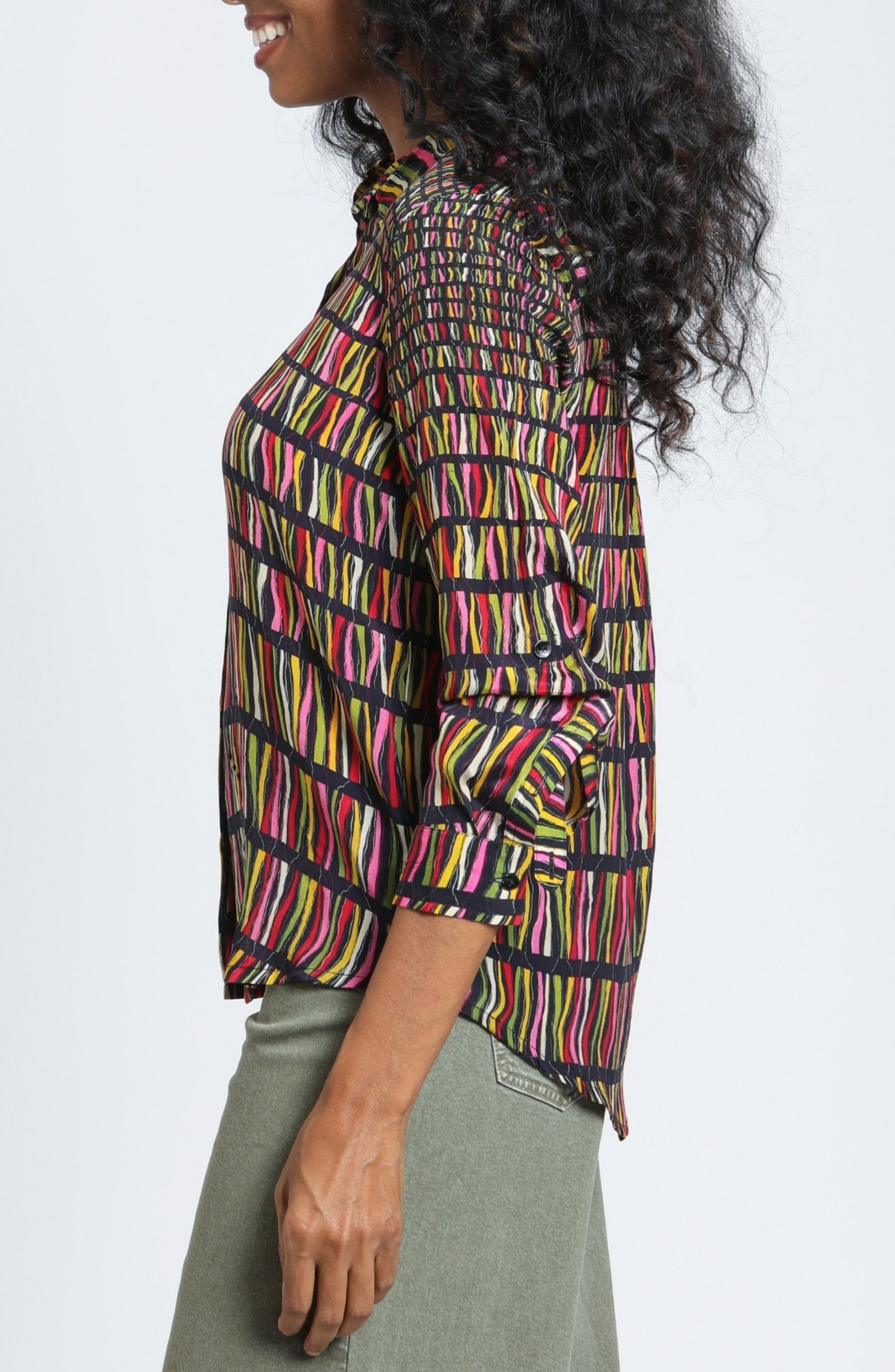 APNY Print Roll Tab Sleeve Button-Up Shirt (Women) | Nordstrom