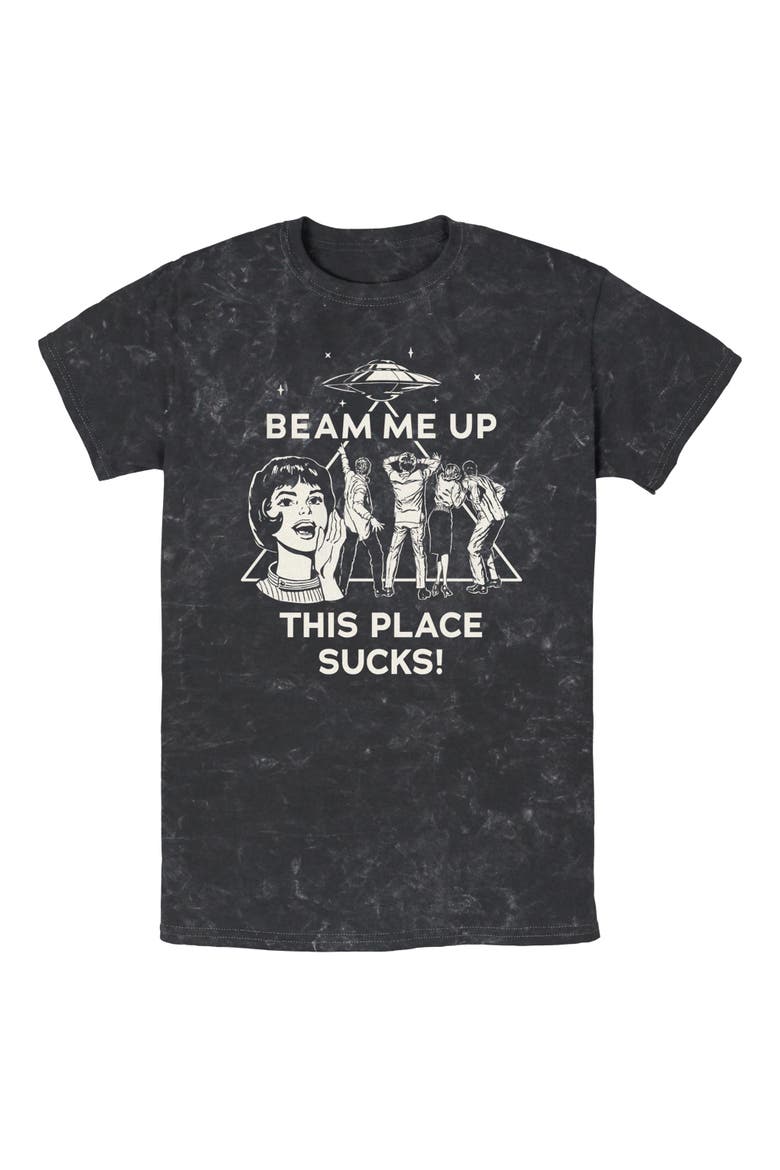 Mens Stranger Things Vintage This Place Sucks UFO T Shirt, Main, color, Black