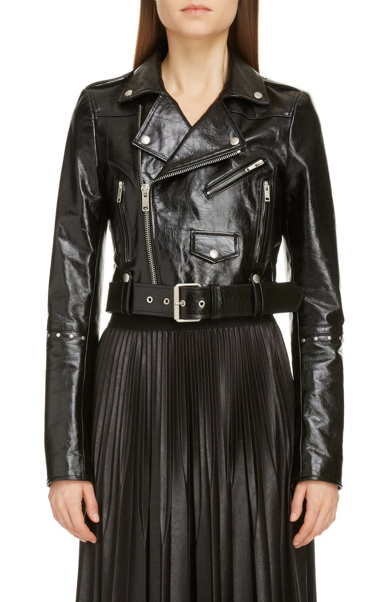 Givenchy Studded Crop Leather Biker Jacket, Main, color, 