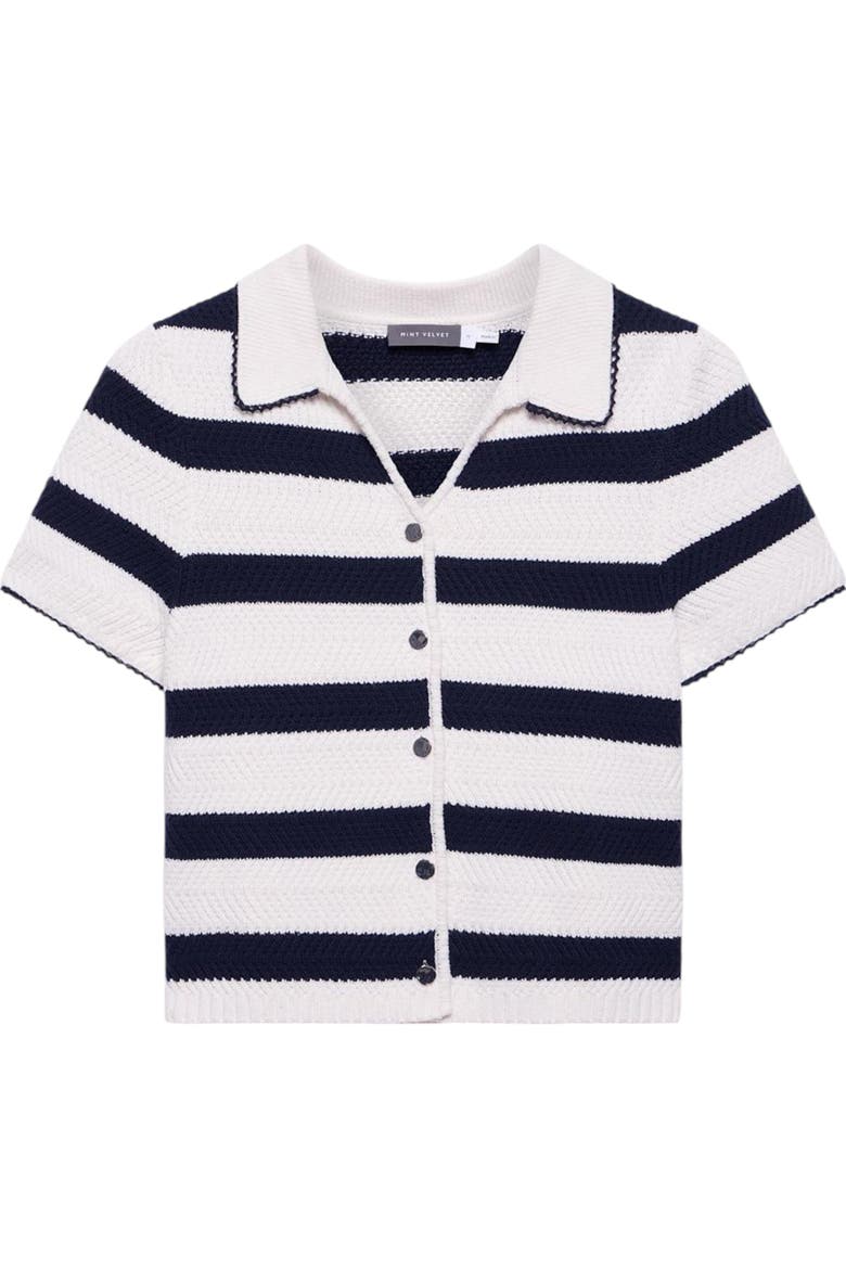 Stripe Collar Knit Tee, Alternate, color, Navy