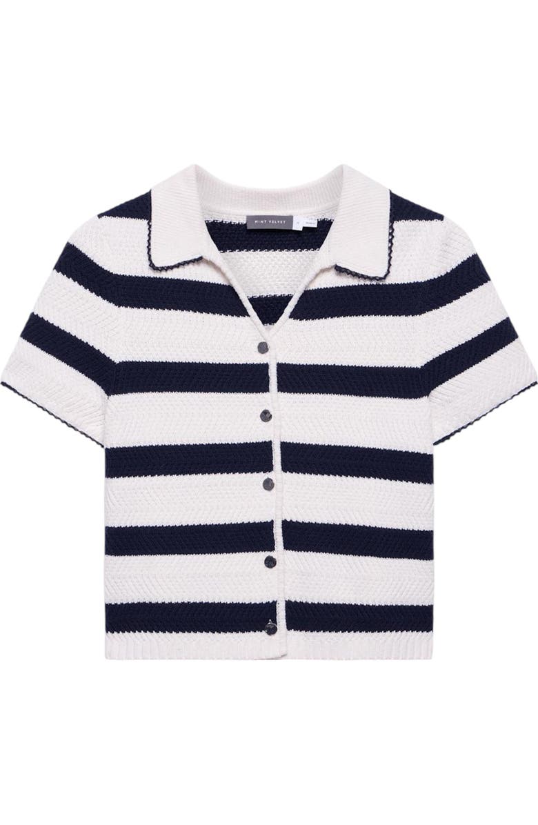 MINT VELVET Stripe Collar Knit Tee, Alternate, color, Navy