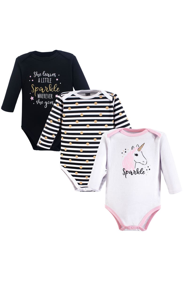 Hudson Baby Little Soft Cotton Long-Sleeve One-Piece 3Pk, Main, color, Sparkle Unicorn