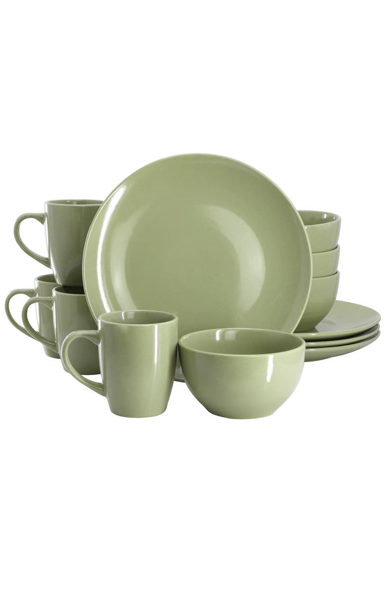 Gibson Home Everyday Plus 12 Piece Stoneware Dinnerware Set, Main, color, Green