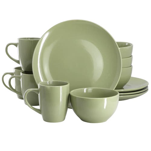 Gibson Home Everyday Plus 12 Piece Stoneware Dinnerware Set In Green
